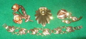 vintage sterling silver vermeil jewelry- Napier fur clip, Raleigh bracelet ... - Picture 1 of 3