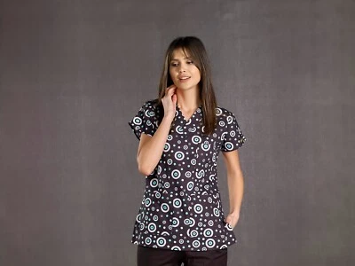 Evil Eye Bead Patterned Scrubs Tops - Image 1 of 3