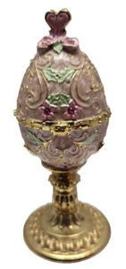 VINTAGE JEWELED TRINKET BOX, EGG SHAPE, RUSSIAN Style, Pink W/Rhinestone - Bild 1 von 7