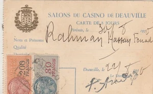 FRANCIA antigua rara tarjeta de día suscripción DEAUVILLE CASINO LOUNGES, ingresos 1955 - Imagen 1 de 3