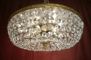 MEDIUM BRASS STRASS LEAD CRYSTAL CEILING LAMP CHANDELIER USED 4 LIGHTs 18Ø - Picture 1 of 7