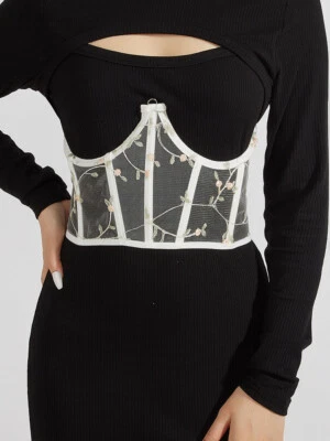 Transparent Mesh Corset Belt Underbust Women High Waist Lace-up Cummerbunds - Image 1 of 4