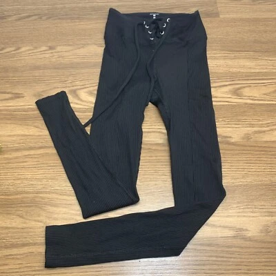 Year Of Ours Womens Lace Up  Ribbed Knit Leggings Black Womens Size XS - Image 1 of 4