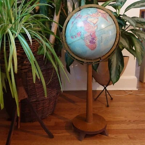 Vtg MCM Replogle Floor Globe Wooden Stand Mid-Century Eames Era Danish Modern - Picture 1 of 9