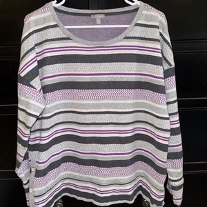 T By Talbots Sweater Women’s XL Purple Gray Striped Sweatshirt Pullover Cotton - Picture 1 of 7