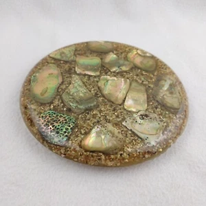 Vintage 1960s 6.5 Inch Green Lucite Abalone Shell Trivet Hot Plate Made in USA - Picture 1 of 11