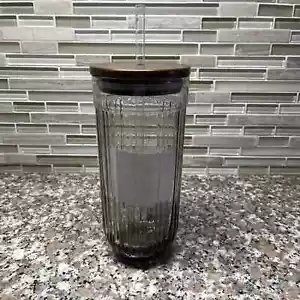 21oz Fluted Glass Tumbler with Wood Lid Green - Hearth & Hand Magnolia In Hand - Picture 1 of 3