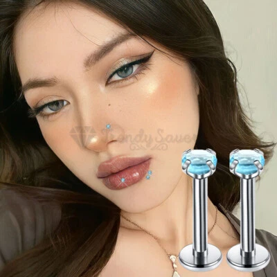 Piercing de perno prisionero azul cielo circonita cúbica Labret Monroe labio Tragus caracola hélice 3 mm Foto 1 de 4