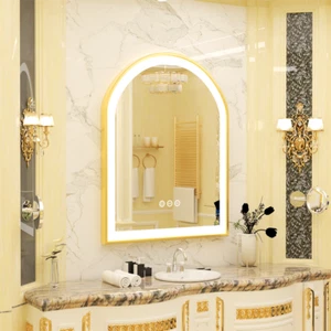 illuminated Gold LED Bathroom Mirror with Aluminum Framed for Vanity Dimmable HD - Picture 1 of 15