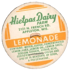 Milk Bottle Cap Hietpas Dairy Farm Appleton WI Set of 10 Vintage Lemonade Pogs - Picture 1 of 1