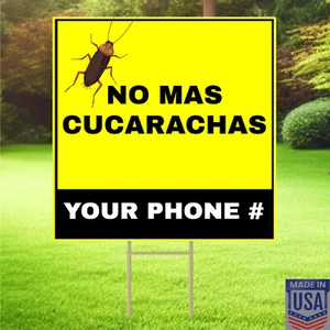 NO CUCARACHAS - 10 Pk Customizable Text - Yard Signs w/Free Stake - 12"x12"- USA - Picture 1 of 11