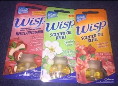 3 Mixed Lot Glade Wisp Scented Oil Flameless Candle Refill Hawaiian Apple Spring - Image 1 of 4