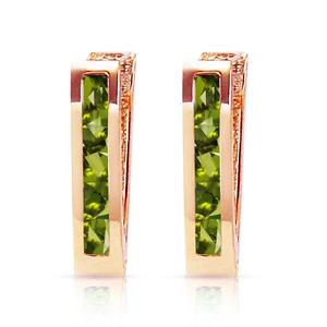 14K. SOLID GOLD OVAL HUGGIE EARRING WITH PERIDOTS - Picture 1 of 18
