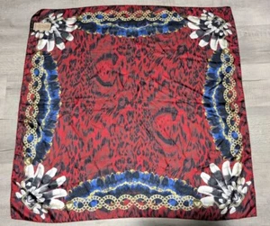 Gianni Versace Beautiful Silk Scarf Square Corner Feathers Design Red  - Picture 1 of 10