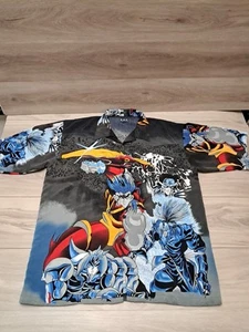K.A.D. Anime Samurai Blue MT2 Button Up Short Sleeve Black Japanese Red XL - Picture 1 of 24