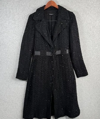 Abrigo de Colección Betsey Johnson Nueva York Lentejuelas Tweed Tejido Chaqueta Negra Años 90 Y2K Talla 8 Foto 1 de 4