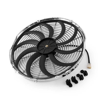 Ventilador térmico eléctrico radiador hoja reversible 12V 'S' 16" - motor grande cromado Foto 1 de 4