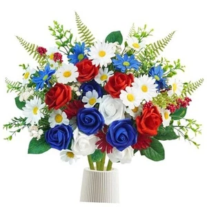 4 Bundles Patriotic Artificial Flowers, 4th of July Red 17.7” Red+ White+blue - Picture 1 of 7