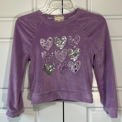Suéter de manga larga con lentejuelas y corazón de terciopelo púrpura para niñas talla 7 Foto 1 de 4