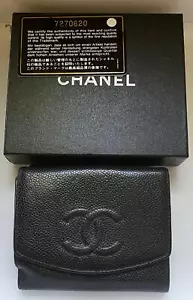Auténtico conjunto completo de billetera compacta vintage Chanel atemporal caviar negro herrajes dorados - Imagen 1 de 22