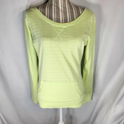 AVIA 黄色/绿色长袖 U 背条纹运动上衣,尺寸 M — 第 1/4 张图片
