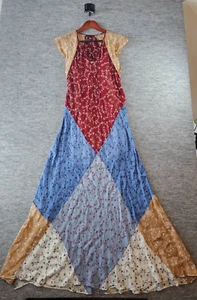 Patchwork Floral-print Voile Maxi Dress In Blue Multi Small TORN SEE PHOTOS - Picture 1 of 6