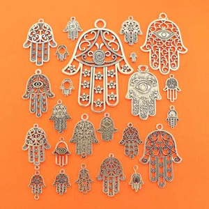 Hamsa Colección Mano Antiguo Tono Plata 24 Dijes Diferentes - COL443H - Imagen 1 de 1