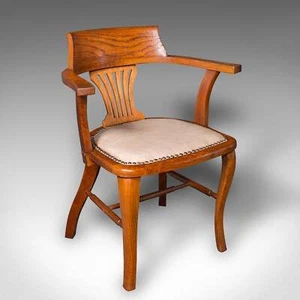 Antique Desk Elbow Chair, English, Oak, Office Seat, Drawing Room, Edwardian - Picture 1 of 12