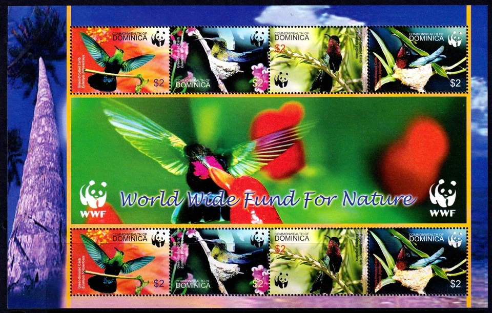 Dominica 2005 Green-throated Carib Bird Mint MNH folha miniatura SC 2520e - Imagem 1 de 1
