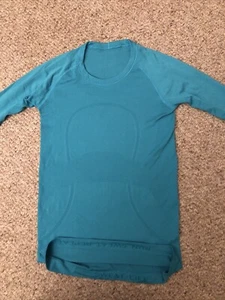 Top para mujer Lululemon 9 Swiftly Tech manga larga cuello redondo color aguamarina nuevo sin etiquetas - Imagen 1 de 10
