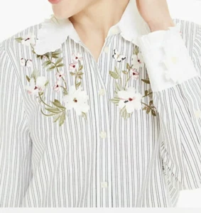 KATE SPADE NEW YORK Embroidered Stripe Top Blouse Long Sleeve Size X-Small $168 - Imagen 1 de 2