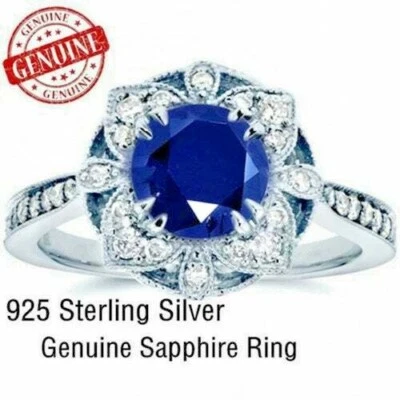 Anillo Zafiro Azul Natural: Oro Blanco 14k Relleno Plata de Ley 925 Talla 7 NUEVO Foto 1 de 3