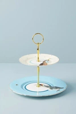 Anthropologie Yvonne Ellen Lilibet 2 Tiered Serving Cake Stand Penguin Giraffe - Image 1 of 4