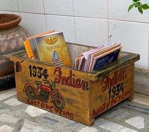 Old wooden bookcase vintage library box hand painted storage cart home decor - Picture 1 of 15