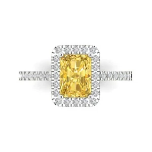 1.85 Emerald Cut Yellow Promise Wedding Designer Ring 14k White Solid Solid Gold - Bild 1 von 11