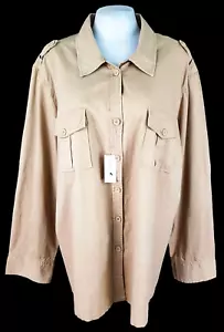 CARIBBEAN JOE Womans Beige L/S EVENING SHIRT Military Style - 3XL - £99 - Picture 1 of 12