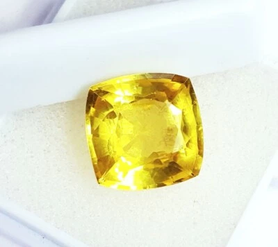 Yellow Sapphire Cushion Cut 8+ Ct Certified Loose Gemstone With Free Gift - Image 1 of 4