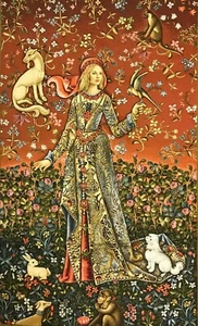 Lady with a bird Dame a l'Oiseau Medieval Style Tapestry Wall Hanging W29” x H49 - Picture 1 of 2