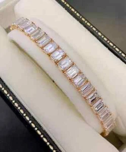 Lab Created Diam Women's Tennis Bracelet 6Ct Emerald Cut 14K RoseGold Plated7.5" - Picture 1 of 3