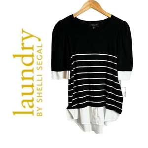 Laundry by Shelli Segal Sweater Blouse Womens Size XL Short Sleeve Striped NWT - Picture 1 of 8