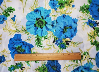 Tela de algodón ligera vintage grande azul floral amapola 1+2/3 yardas Foto 1 de 3