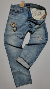 POLO RALPH LAUREN VARICK SLIM STRAIGHT RLPC SKI CLUB MENS DISTRESSED BLUE JEANS - Picture 1 of 6