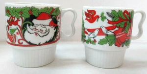 Juego de 2 tazas apilables de porcelana de palomas de Santa ángeles vintage de Navidad - Japón - Imagen 1 de 6