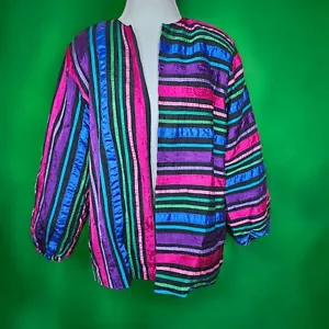Vintage Tachi Castillo Ribbon Jacket Rainbow Colorful Statement sz Large XL 80s - Picture 1 of 11
