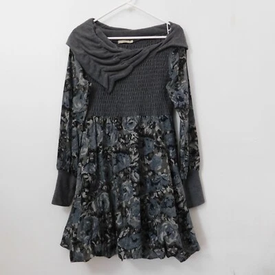 Vestido Hazel Hasta la Rodilla Manga Larga Capucha Escote Asimétrico Gris Estampado S Foto 1 de 4