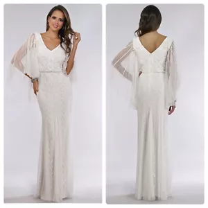 Nuovo abito da sera Adrianna Papell abito da sposa manica mantella con perline 6 bianco C8 - Foto 1 di 8
