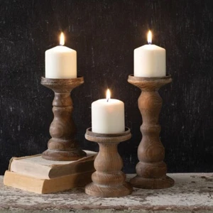 Set of Three Wooden Pillar Candle Holders Rustic Decor - Picture 1 of 1