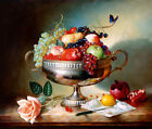 Peinture à l'huile moderne de haute qualité faite à la main raisins, pommes, grenades sur toile