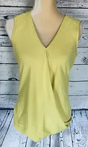 Rose Olive Women’s Small Tank Top Yellow Silky Twist Semi Sheer V Neck Texture - Picture 1 of 8