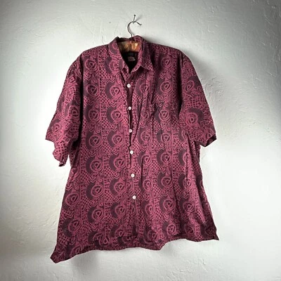 The J. Peterman Co Men's Batik Shirt Button Down Size Large Red Geo Print Cotton - Image 1 of 4